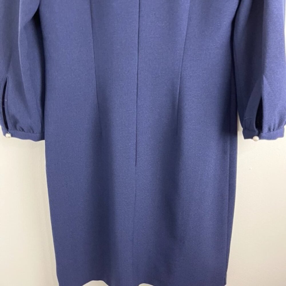Karl Lagerfeld Navy Blue Shift Dress w/ Pearl Button 3/4" Sleeves - Picture 8 of 11